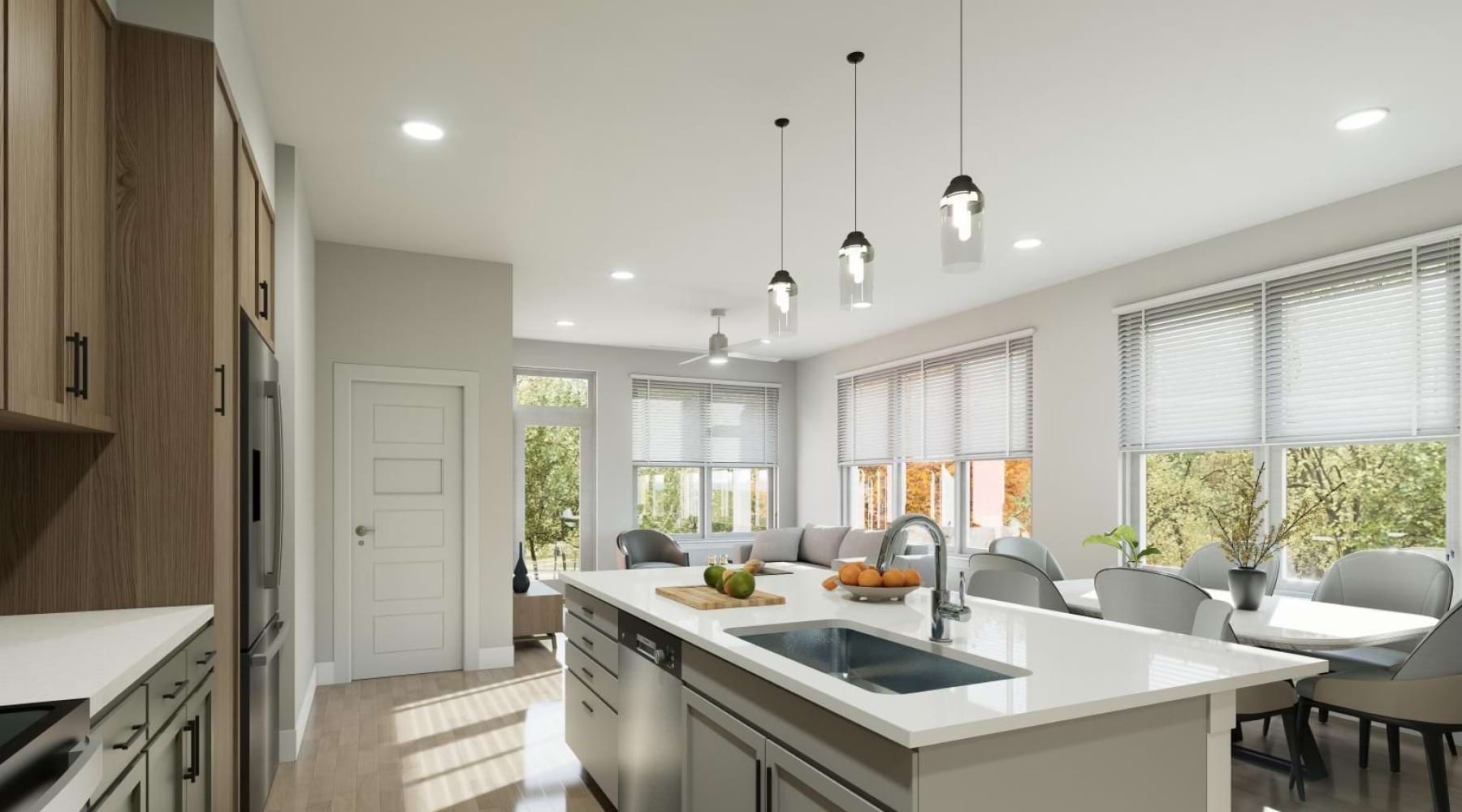 a kitchen with a large island