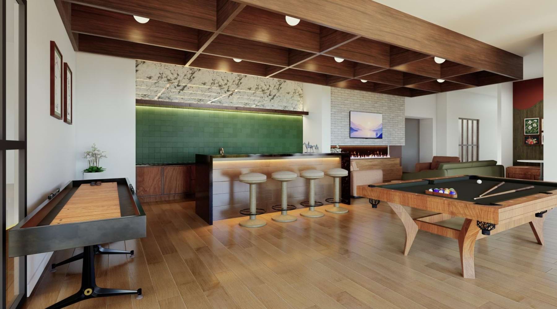 a room with tables and chairs
