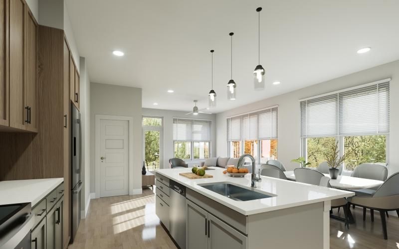a kitchen with a large island